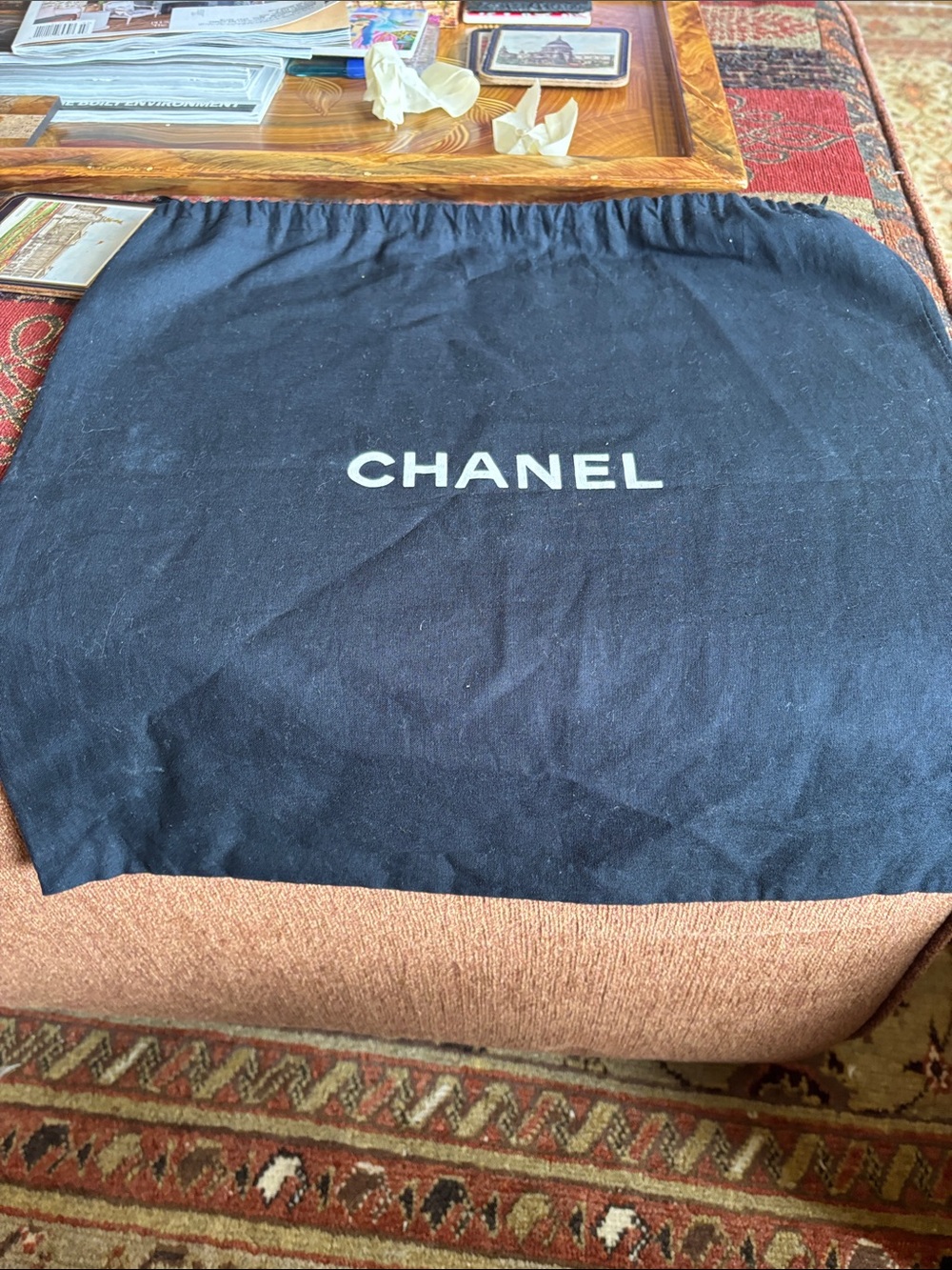 CHANEL Black Dust Bag with White Logo Firm Price
